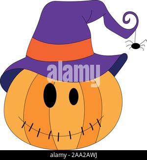 Un cartoon divertente zucca di Halloween in una strega hat. Illustrazione Vettoriale