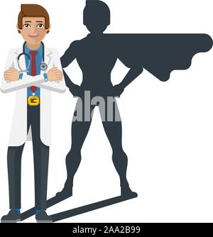 Giovane Medico Super Hero mascotte cartoon Illustrazione Vettoriale