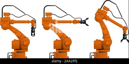 Serie di robot di montaggio isolato su sfondo bianco. Illustrazione vettoriale EPS 10. Illustrazione Vettoriale