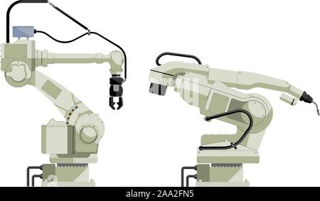 Serie di robot di montaggio isolato su sfondo bianco. Illustrazione vettoriale EPS 10. Illustrazione Vettoriale