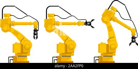 Serie di robot di montaggio isolato su sfondo bianco. Illustrazione vettoriale EPS 10. Illustrazione Vettoriale