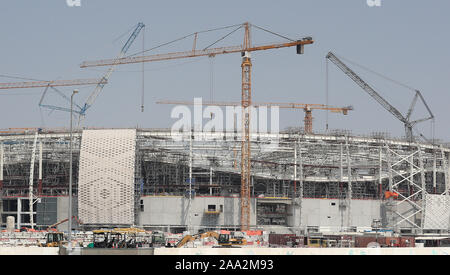 Una vista generale di Al Thumama Stadium, Doha, Qatar. Lo stadio è in costruzione e sarà un luogo di ritrovo per il 2022 FIFA World Cup . Foto di PA. Picture Data: lunedì 30 settembre, 2019. . Foto di credito dovrebbe leggere: Mike Egerton/filo PA. Foto Stock