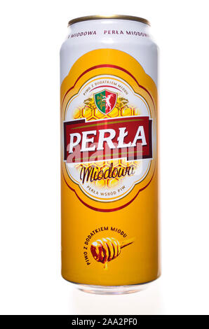 Lucidare la birra può - Perla "miele" lager Foto Stock