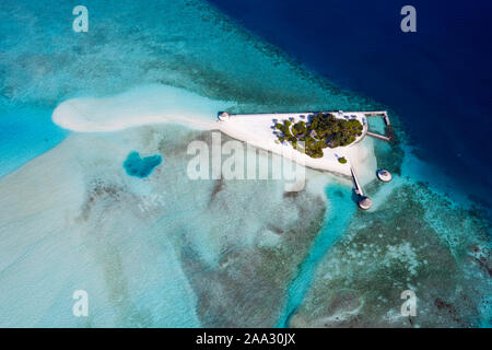 Isola di picnic nei pressi di Gulhi, South Male Atoll, Oceano Indiano, Maldive Foto Stock