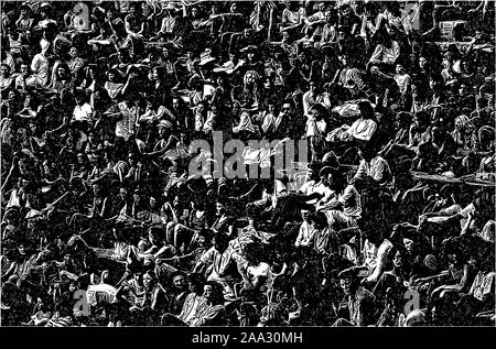 Illustrazione della foto: il pubblico al 1975 Arles Music Festival presso il teatro romano, attendere il successivo esecutori le immagini della scansione di un bygone Francia Foto Stock