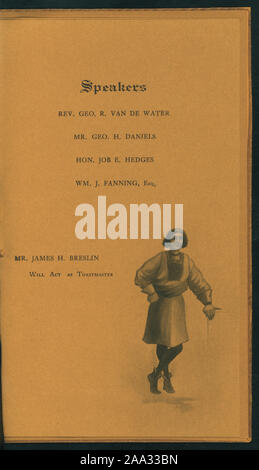 Allacciatura in pelle a sinistra;emblema;menu francese;VINI;numerose illustrazioni;nomi;altoparlanti; 22ND banchetto annuale [detenute da] HOTEL ASSOCIATION OF NEW YORK CITY [at] DELMONICO'S, NY (HOTEL;) Foto Stock