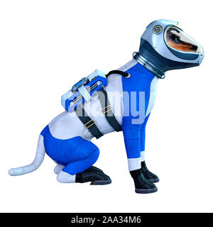 3D rendering di un astronauta cane isolato su sfondo bianco Foto Stock