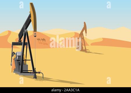 Impianti di trivellazione di petrolio nel deserto. Illustrazione vettoriale EPS 10 Illustrazione Vettoriale