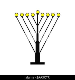 Chanukiah triangolare Hasidic. Festa ebraica Hanukkah. illustrazione su sfondo isolato. Foto Stock