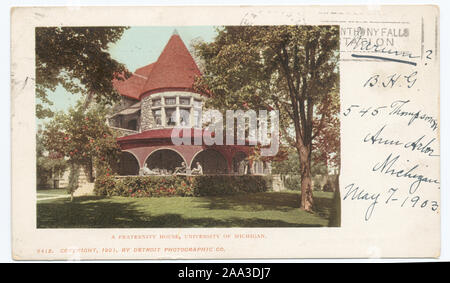 1902-1903. Passate al full-size illustrazione quando normative postali consentite indirizzo e messaggio insieme sulla retromarcia.; una Fraternità House, Univ. Mich, Ann Arbor, Michigan. Foto Stock