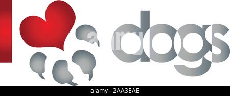 Paw, cani, cuore, lupo, zampa del cane, logo Illustrazione Vettoriale