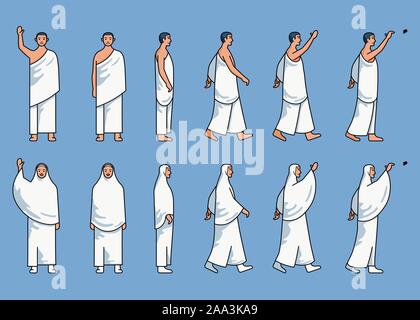 Set di linea semplice carattere di arte del hajj pellegrino. Adatto per info su grafica hajj tema. Illustrazione Vettoriale