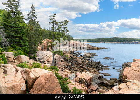 La costa vicino a Thunder foro nel Parco Nazionale di Acadia, Maine, Stati Uniti d'America Foto Stock