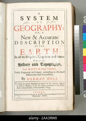 Dotazione nazionale per le discipline umanistiche concessione per l'accesso a Mappe precoce del medio Atlantico. Lawrence H. raccolta alla macellazione ; 341A; un sistema di geografia, o un nuovo & descrizione accurata della terra in tutti gli imperi e i regni e stati [Titolo pg.]. Foto Stock