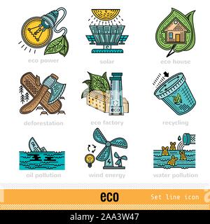 Set di Eco colore di contorno Web icone Illustrazione Vettoriale