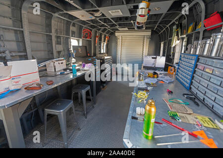 Hanksville, Utah - i ricercatori simulare vivere su Marte alla Mars Desert Research Station. La stazione di riparazione e di manutenzione è stato modulo constructe Foto Stock