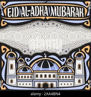 Layout del vettore per l'Eid al-Adha holiday con copia spazio su oriental ornamento, titolo con scritte a mano per parole l'Eid Al Adha mubarak per qurban bayrami Illustrazione Vettoriale