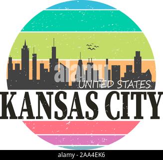 Kansas City in logo colorato stampa vettoriale o t-shirt logo design Illustrazione Vettoriale