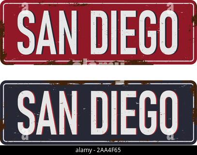 San Diego vintage metallo arrugginito segno su uno sfondo bianco, illustrazione vettoriale Illustrazione Vettoriale