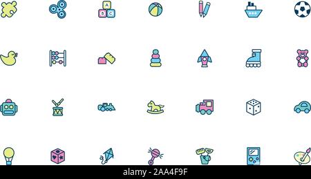 Bundle di giocattoli per bambini set di icone di stile di riempimento Illustrazione Vettoriale