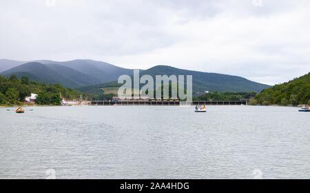 Cypress lake in succo. Attrazioni Anapa. Lago Verde. Lago con acqua chiara. Viaggio . La natura della Russia. Gli alberi crescono nell'acqua. Foto Stock