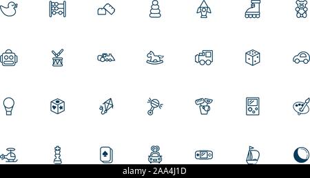 Bundle di giocattoli per bambini set di icone di stile di linea Illustrazione Vettoriale