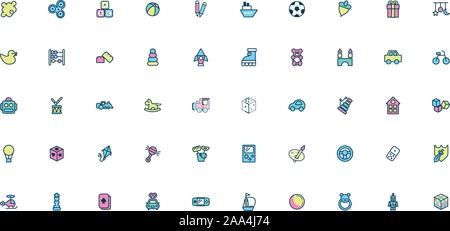 Bundle di giocattoli per bambini set di icone di stile di riempimento Illustrazione Vettoriale