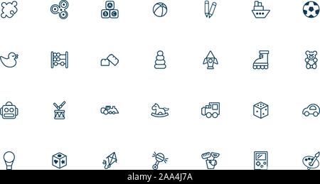Bundle di giocattoli per bambini set di icone di stile di linea Illustrazione Vettoriale
