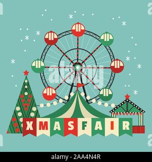 Poster vettoriale a colori piatto del Natale Fest Illustrazione Vettoriale
