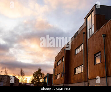 Sunrise presso l'edificio clinico sul Sutton Bonington Campus dell'Università di Nottingham, Loughborough LEICESTERSHIRE REGNO UNITO Inghilterra Foto Stock