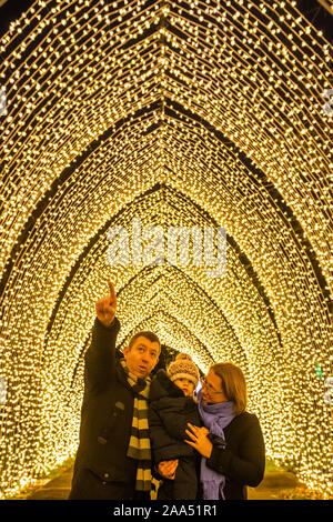 Londra, Regno Unito. Xix Nov, 2019. Natale a Kew - la festa annuale di visualizzazione delle luci stagionali in Kew Gardens. Si va dal 20 novembre 2019 - 5 gennaio 2020 Credit: Guy Bell/Alamy Live News Foto Stock