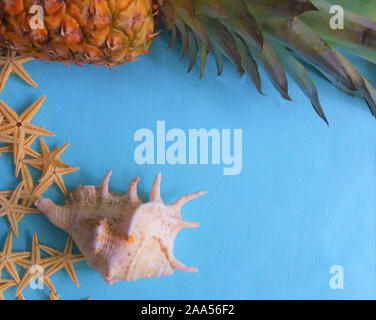 Stella bianca con ananas su uno sfondo blu Foto Stock