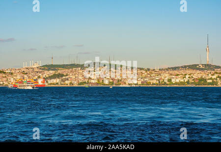 Il Uskudar del distretto di Istanbul come si vede dal Ponte Galata. Camlica torre della radio può essere visto sullo sfondo a destra Foto Stock