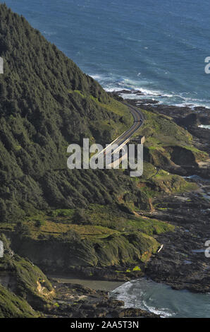 Vista su Cape Perpetua, da Cape Perpetua si affacciano, vicino Firenze, Oregon. Foto Stock