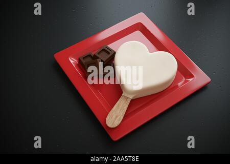 gelato al cioccolato bianco su piatto rosso Foto Stock