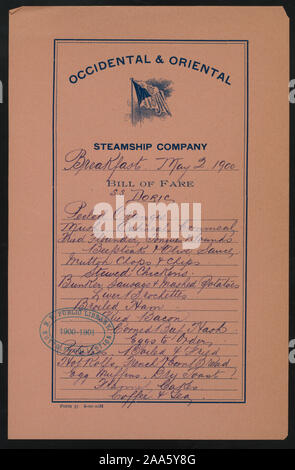 2 COPIE 1900-3066; colazione [detenute da] OCCIDENTAL & ORIENTAL STEAMSHIP COMPANY [at] SS; dorico (SS;) Foto Stock
