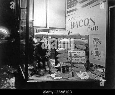 La somministrazione di cibo - Campagna Anti-Waste - attività patriottica a Madison, Wisconsin. La finestra di visualizzazione che propugnano la conservazione alimentare ca. 1917-1918 Foto Stock