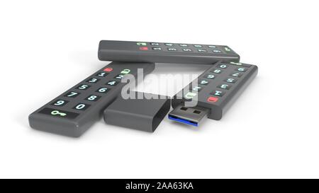 Protetto da password unità flash su sfondo bianco, 3D render Foto Stock