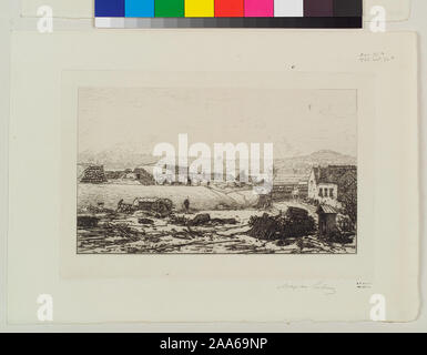 L'ammissione è concesso mediante applicazione per l'Ufficio di collezioni speciali. Titolo e data da Lalanne manoscritto del catalogo nella raccolta di stampa, la Biblioteca Pubblica di New York. Attaccato vedute di Parigi sotto assedio durante la guerra franco-prussiana, 1870-1871. Include delle vedute delle fortificazioni di Montmartre e lungo la Senna a Auteuil e altrove, i campi militari, l'interno di un post di La Garde Nationale, e danni di guerra. Alcune stampe includono osservazione palloncini, camini, tende e mulini a vento. Una stampa è dedicata alla stampa di editore, A. Cadart, commemorando il suo servizio durante Foto Stock