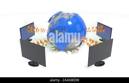 Collegamento calcolatore concetto nel mondo, 3D render Foto Stock