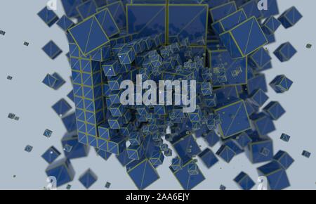 Abstract cubetti wireframe, 3D render Foto Stock