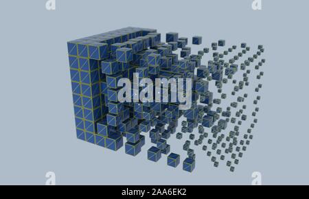 Abstract cubetti wireframe, 3D render Foto Stock
