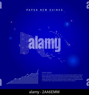 Papua Nuova Guinea mappa illuminato con puntini luminosi. Elementi Infographics. Blu scuro dello sfondo dello spazio. Illustrazione Vettoriale. Diagramma di crescente, lorem ipsum Illustrazione Vettoriale