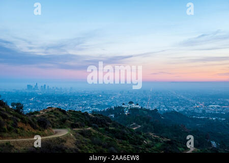 Osservatorio di Griffith Park, Los Angeles California, Vista di DTLA Foto Stock