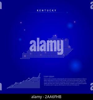 Kentucky stato Usa mappa illuminato con puntini luminosi. Elementi Infographics. Blu scuro dello sfondo dello spazio. Illustrazione Vettoriale. Diagramma di crescente, lorem ipsu Illustrazione Vettoriale