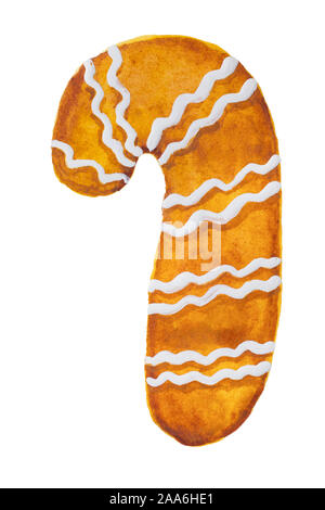 Disegnata a mano disegno ad acquerello del Natale gingerbread il simbolo del fiocco di neve stella su sfondo bianco, isolato Foto Stock