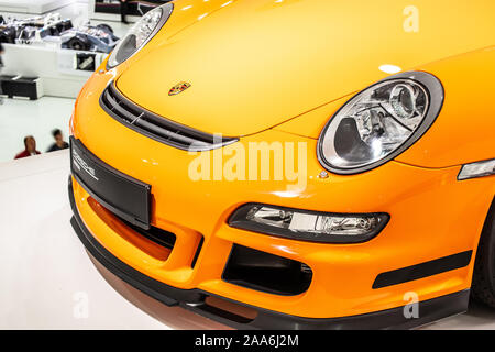 Stoccarda, Germania, Sep 2019: giallo Porsche 911 GT3 RS 2007, Stoccarda Porsche Museum, 997 Series, sesta generazione, supersport vettura costruita dalla Porsche Foto Stock