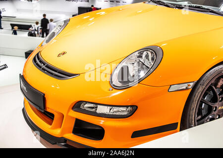 Stoccarda, Germania, Sep 2019: giallo Porsche 911 GT3 RS 2007, Stoccarda Porsche Museum, 997 Series, sesta generazione, supersport vettura costruita dalla Porsche Foto Stock