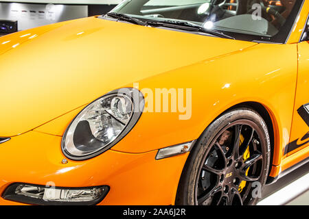 Stoccarda, Germania, Sep 2019: giallo Porsche 911 GT3 RS 2007, Stoccarda Porsche Museum, 997 Series, sesta generazione, supersport vettura costruita dalla Porsche Foto Stock