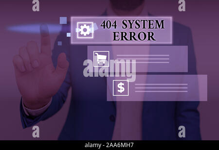 La grafia la scrittura di testo 404 Errore di sistema. Foto concettuale messaggio viene visualizzato quando il sito è giù e non può essere raggiunto Foto Stock